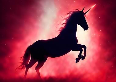 Epic Halloween Unicorn in Red Light Darkfantasy