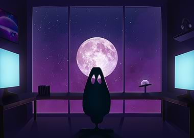 Gaming Room with Moon View