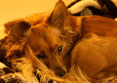 Resting Brown Dog on Blanket