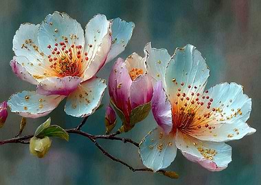 Floral Painting with White and Pink Blossoms