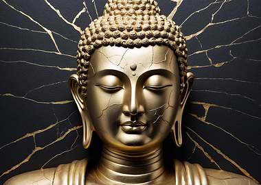 Golden Buddha Statue with Cracks