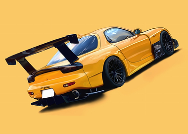 Yellow Mazda RX-7 Rear View