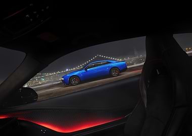 Blue Car at Night from Inside