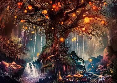 Enchanted Forest with Glowing Tree
