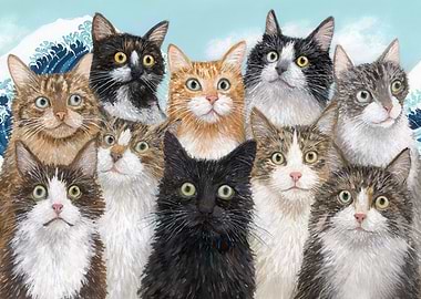 Cats in the style of Hokusai