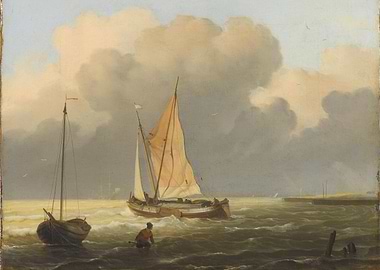 Seascape with Boats and Cloudy Sky