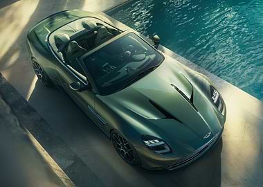 Green Aston Martin Convertible by Pool