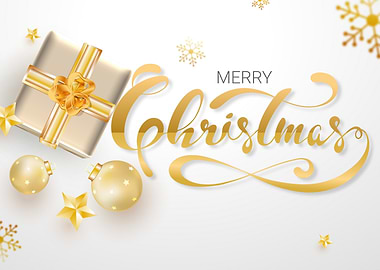 Golden Christmas Gift and Ornaments