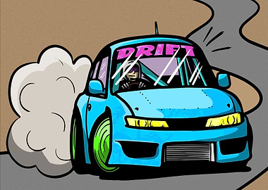 Silvia Cartoon Drift Car Illustration