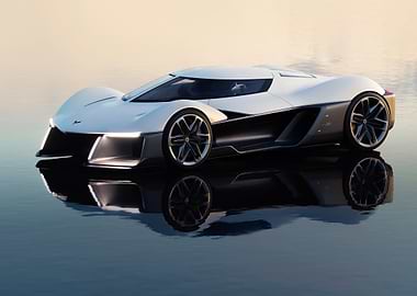 Sleek White Sports Car on Water