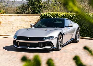 Silver Ferrari Roma parked outdoors
