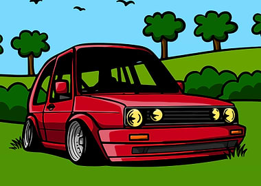 Red Classic Car Cartoon Illustration