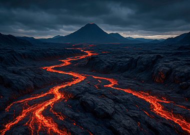 Volcanic Landscape with Lava Flow