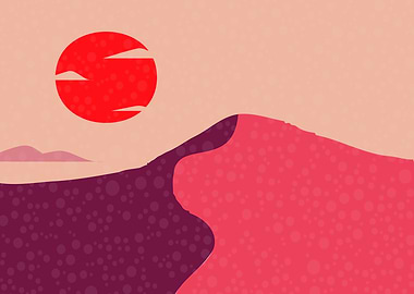 Minimalist Desert Landscape with Red Sun