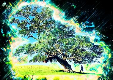 Majestic Tree with Person and Aura
