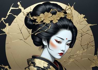 Elegant Geisha Portrait with Golden Accents