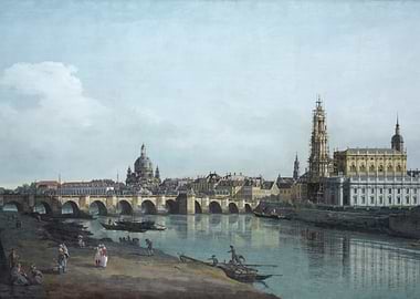 Dresden cityscape painting with bridge and river