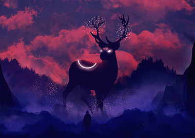 Mystical Deer in a Fantasy Landscape