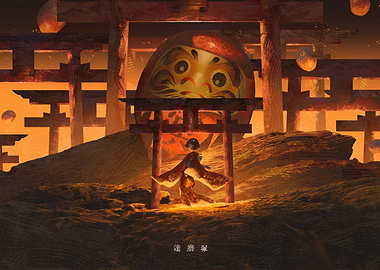 Japanese Shrine with Daruma Doll