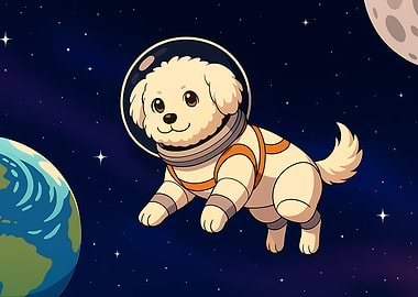 Astronaut Dog in Space Cartoon