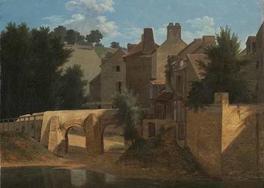 Old European Town with Bridge Painting