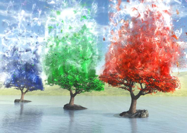 Colorful Trees in Water with Geometric Effects