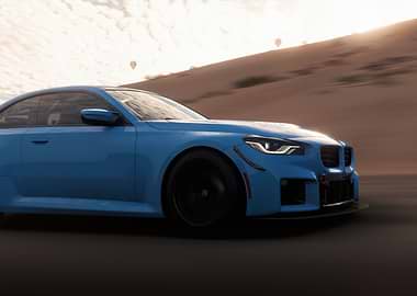 Blue Sports Car in Desert Landscape