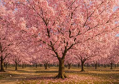 Cherry Blossom Tree Orchard in Bloom