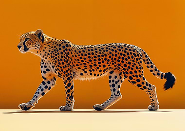 Cheetah Walking on Orange Background