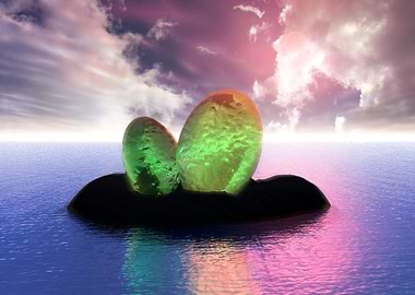 Glowing Stones on Island in Ocean