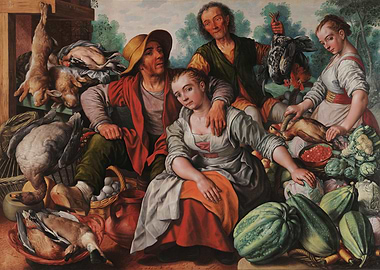Market Scene with People and Produce