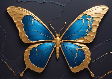 Blue and Gold Butterfly on Dark Background