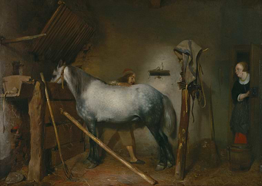 Stable Interior with a Gray Horse