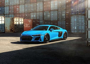 Blue Audi R8 in Industrial Setting
