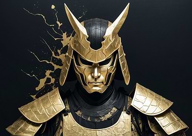 Golden Samurai Armor on Black Background