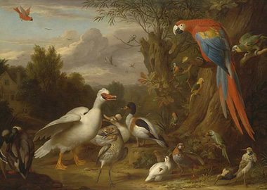 Birds in a Landscape Painting