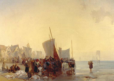 Coastal Market Scene Painting