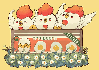 Cartoon Chickens in Egg Peep Crate