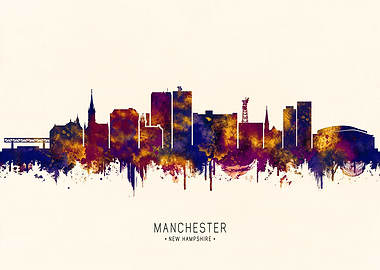 Manchester New Hampshire Skyline Watercolor Art