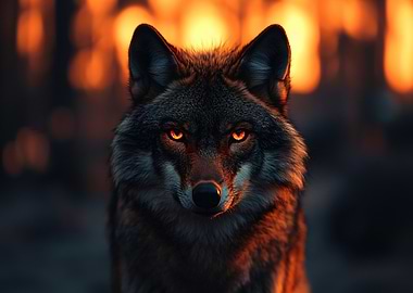 Intense Wolf Portrait with Glowing Eyes