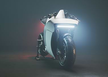 Futuristic White Motorcycle Studio Shot