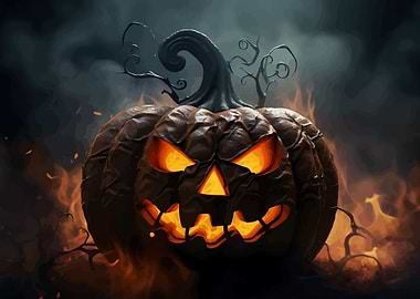 Fiery Halloween Pumpkin Illustration