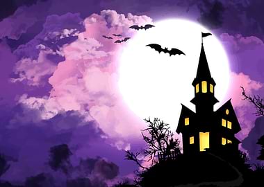 Spooky Halloween Castle with Bats
