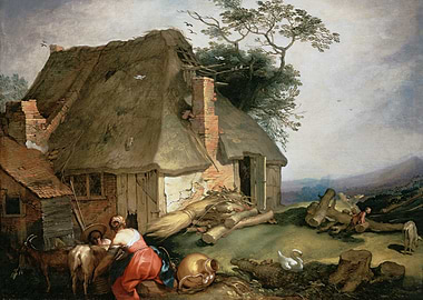 Rustic Cottage Scene with Figures