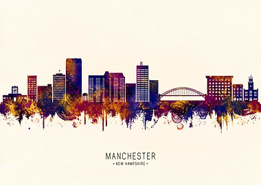 Manchester, New Hampshire Skyline Watercolor