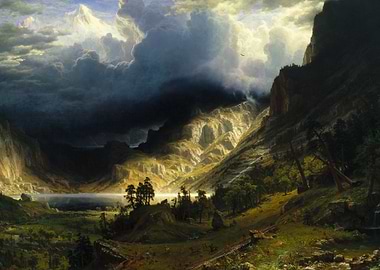 Dramatic Mountain Landscape Painting with Lake