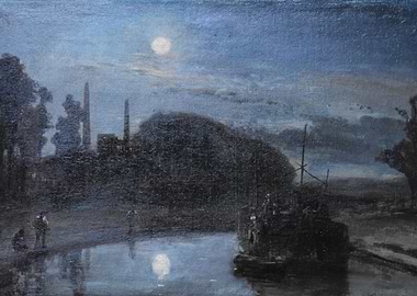 Nocturnal Industrial Landscape Painting