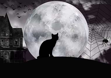 Halloween Night with Black Cat