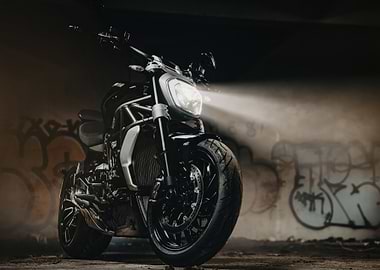 Black Motorcycle in Urban Setting