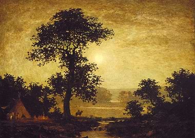 Native American Campfire at Dusk Painting